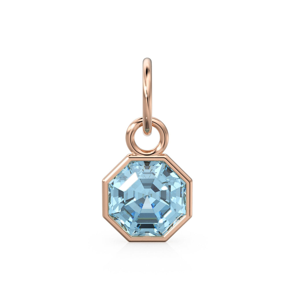 7mm 14k Yellow Solid Gold Blue Aquamarine Charm Pendant Bezel Jewelry Finding St Patricks Day