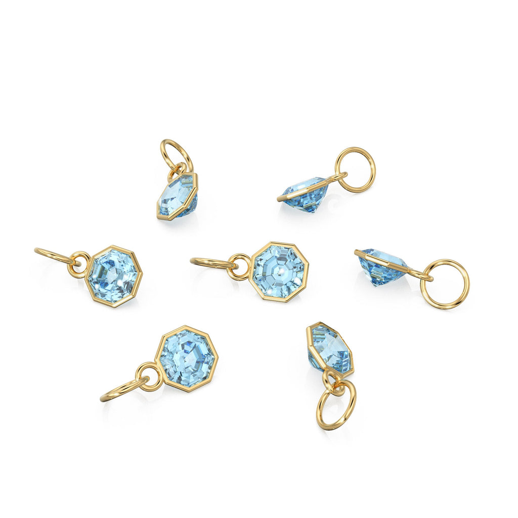7mm 14k Yellow Solid Gold Blue Aquamarine Charm Pendant Bezel Jewelry Finding St Patricks Day