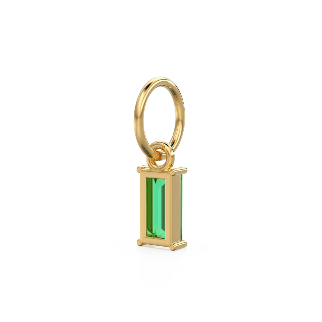 TINY Baguette Emerald Charm Pendant / 14k 18k Solid Gold Pendant / Baguette Emerald Pendant / Petite Zambian Emerald Charm / 5x3mm 6x3mm