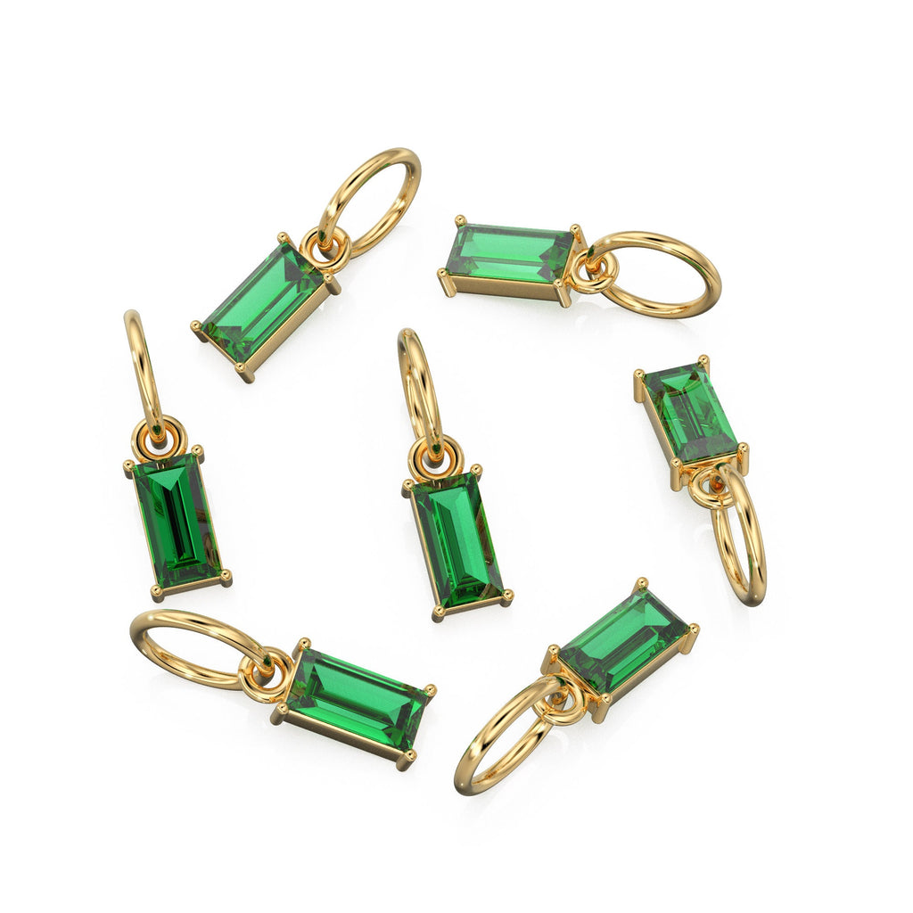 TINY Baguette Emerald Charm Pendant / 14k 18k Solid Gold Pendant / Baguette Emerald Pendant / Petite Zambian Emerald Charm / 5x3mm 6x3mm