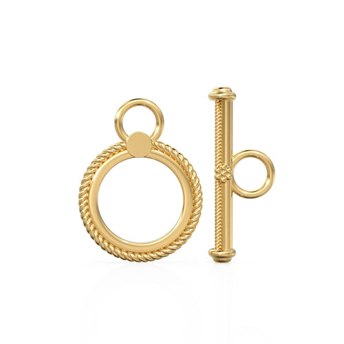 18k Solid Yellow Gold Circle Fancy Twisted Wire Toggle Clasp Finding 14k Gold Enhancer