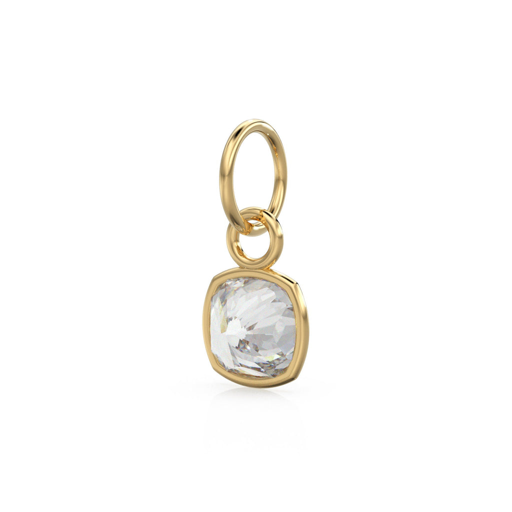 AAA White Quartz Rock Crystal Charms 14k Yellow Solid Gold Charm Pendant White Cushion Gemstone Bezel 18K Gold Jewelry Finding