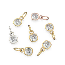 Load image into Gallery viewer, AAA White Quartz Rock Crystal Charms 14k Yellow Solid Gold Charm Pendant White Cushion Gemstone Bezel 18K Gold Jewelry Finding