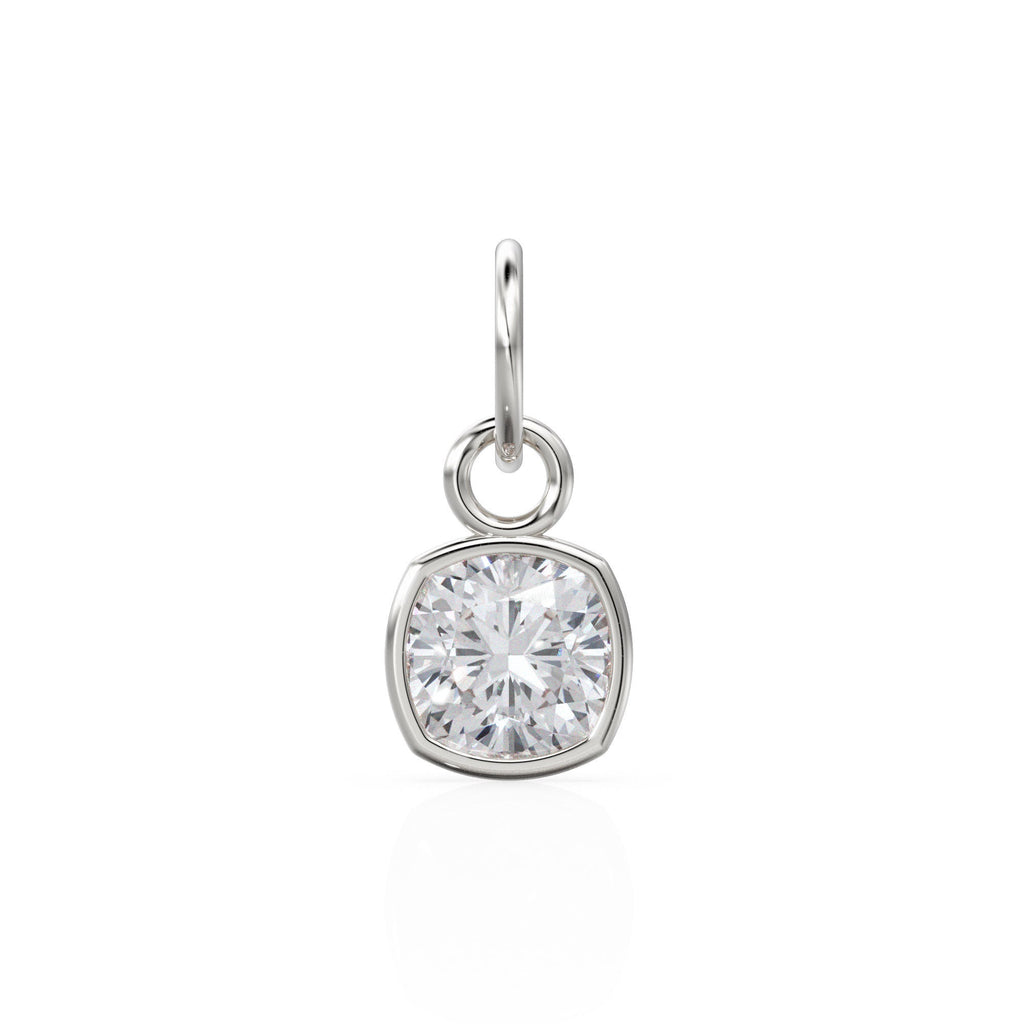 AAA White Quartz Rock Crystal Charms 14k Yellow Solid Gold Charm Pendant White Cushion Gemstone Bezel 18K Gold Jewelry Finding