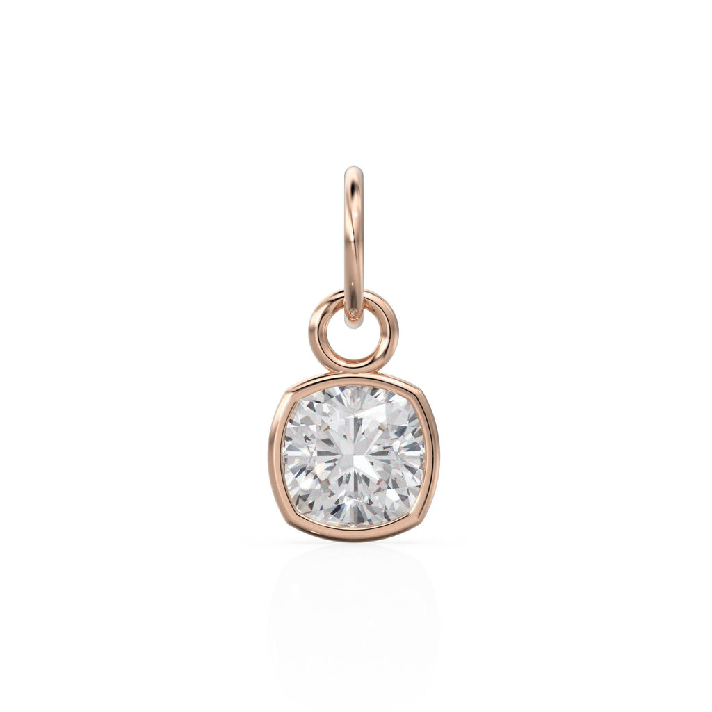 AAA White Quartz Rock Crystal Charms 14k Yellow Solid Gold Charm Pendant White Cushion Gemstone Bezel 18K Gold Jewelry Finding