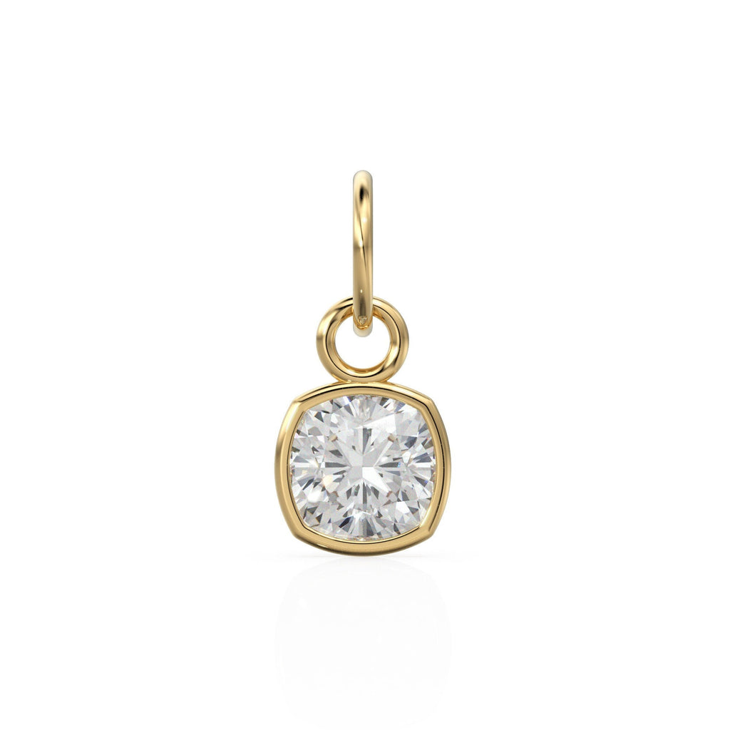 AAA White Quartz Rock Crystal Charms 14k Yellow Solid Gold Charm Pendant White Cushion Gemstone Bezel 18K Gold Jewelry Finding