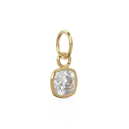AAA White Quartz Rock Crystal Charms 14k Yellow Solid Gold Charm Pendant White Cushion Gemstone Bezel 18K Gold Jewelry Finding