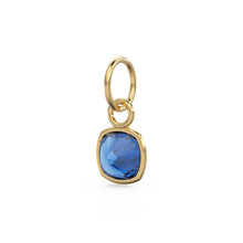 Load image into Gallery viewer, Blue Sapphire Gemstone Charms 14k Yellow Solid Gold Charm Pendant Blue Cushion Gemstone Bezel 18K Gold Jewelry Finding
