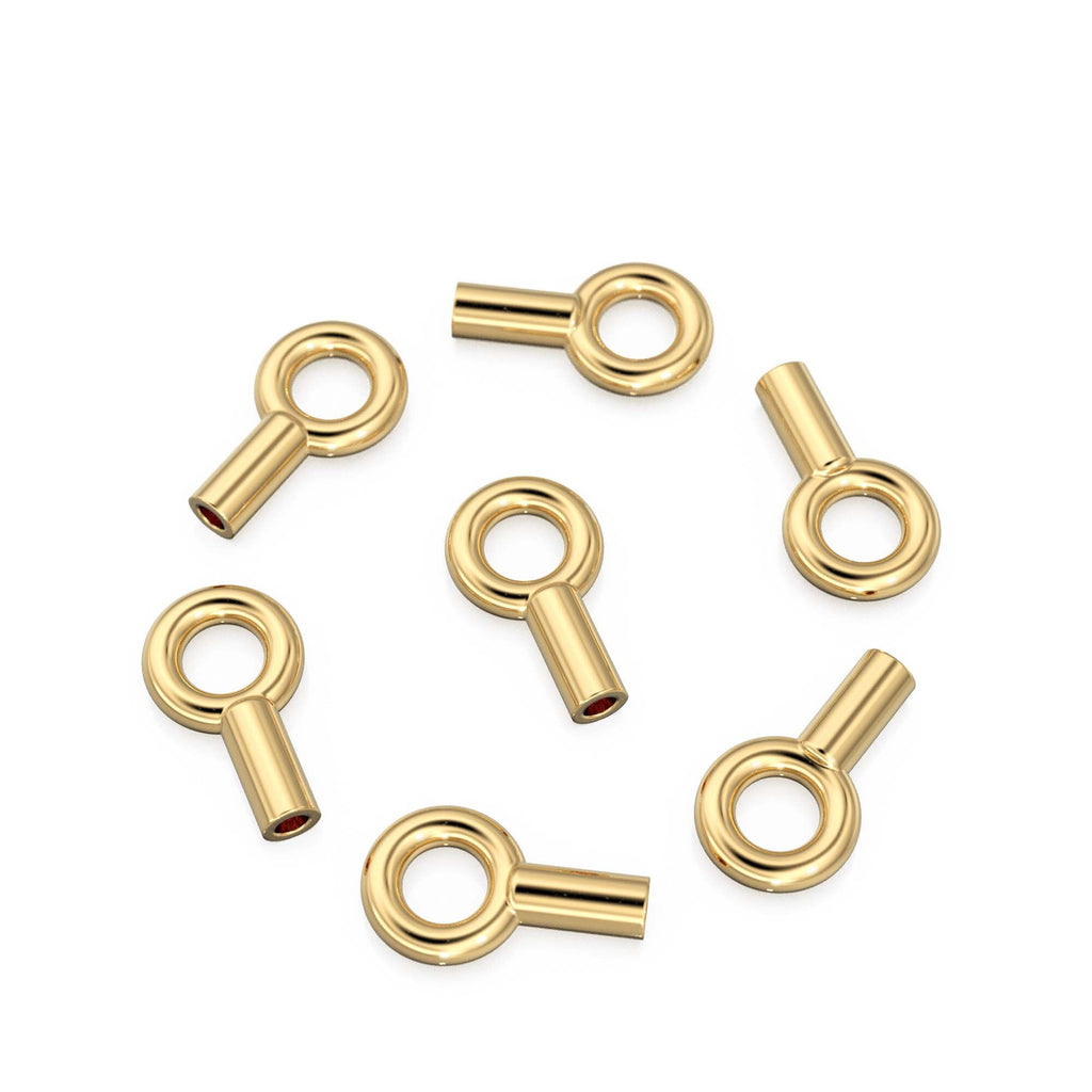 14k Solid Yellow Gold Crimp Cap End Stringing Finding With 0.9mm Holes 4mm Jump Ring Quantity: 2 or 10