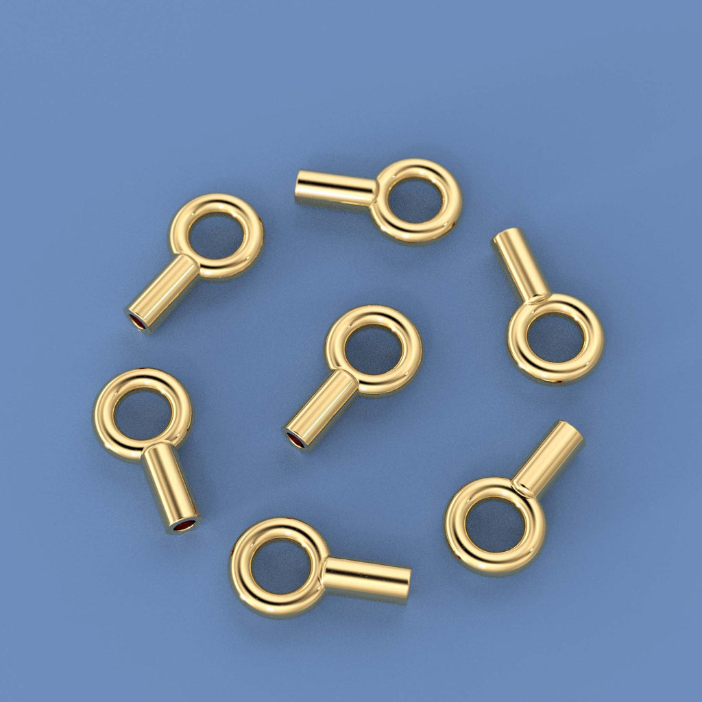 14k Solid Yellow Gold Crimp Cap End Stringing Finding With 0.9mm Holes 4mm Jump Ring Quantity: 2 or 10