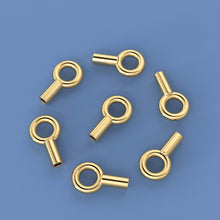 Load image into Gallery viewer, 14k Solid Yellow Gold Crimp Cap End Stringing Finding With 0.9mm Holes 4mm Jump Ring Quantity: 2 0r 10 St Patricks Day