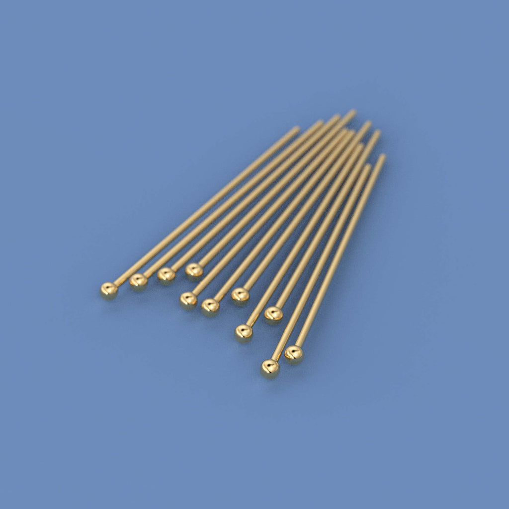 27 gauge 18k Solid Yellow Gold 20MM 0.8 INCH Ball Headpin Quantity: (2) or (10) or (50)