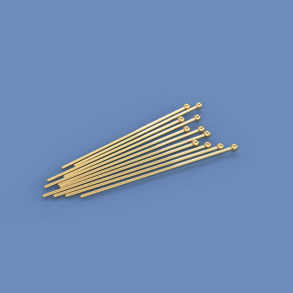 27 gauge 18k Solid Yellow Gold 20MM 0.8 INCH Ball Headpin Quantity: (2) or (10) or (50)