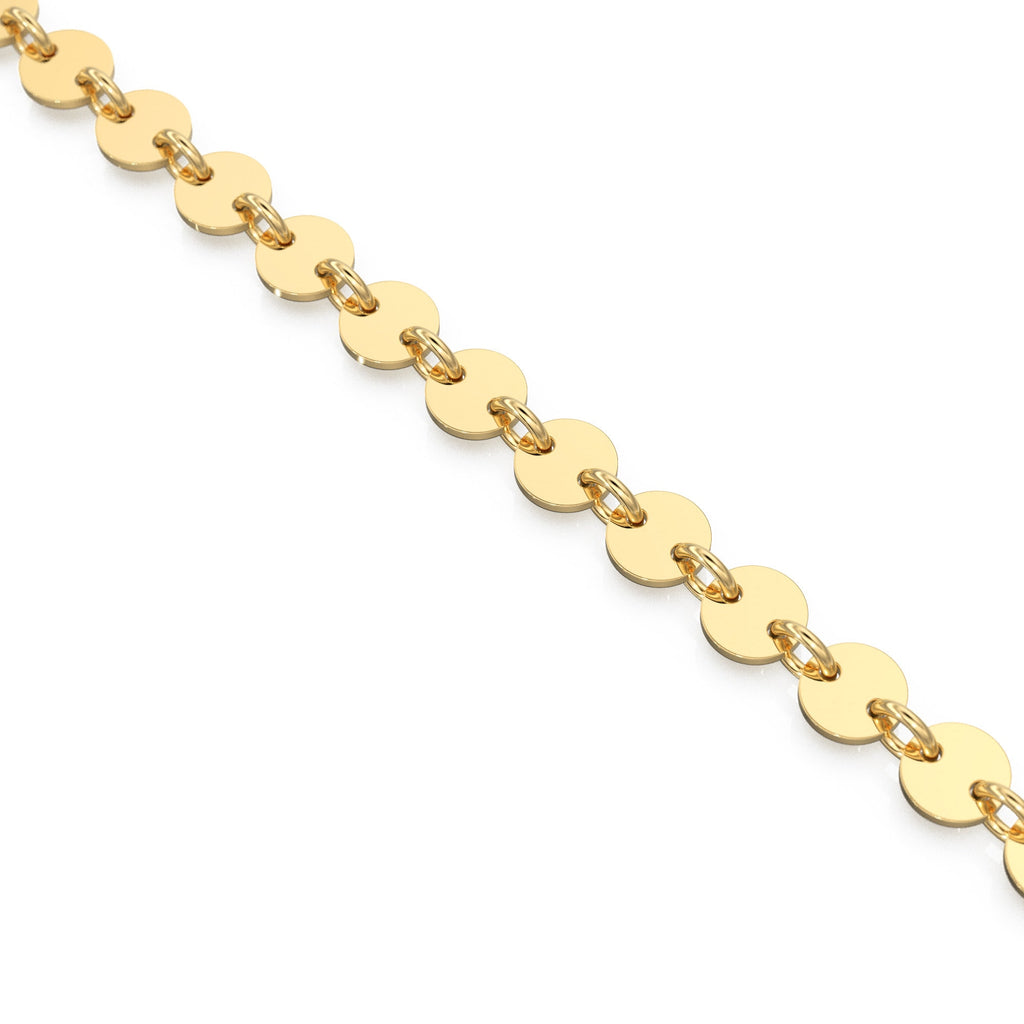 14k Solid Gold Bulk Chain 4mm Heavy Thick Sequin Disc Link By the Foot / 7 Inches