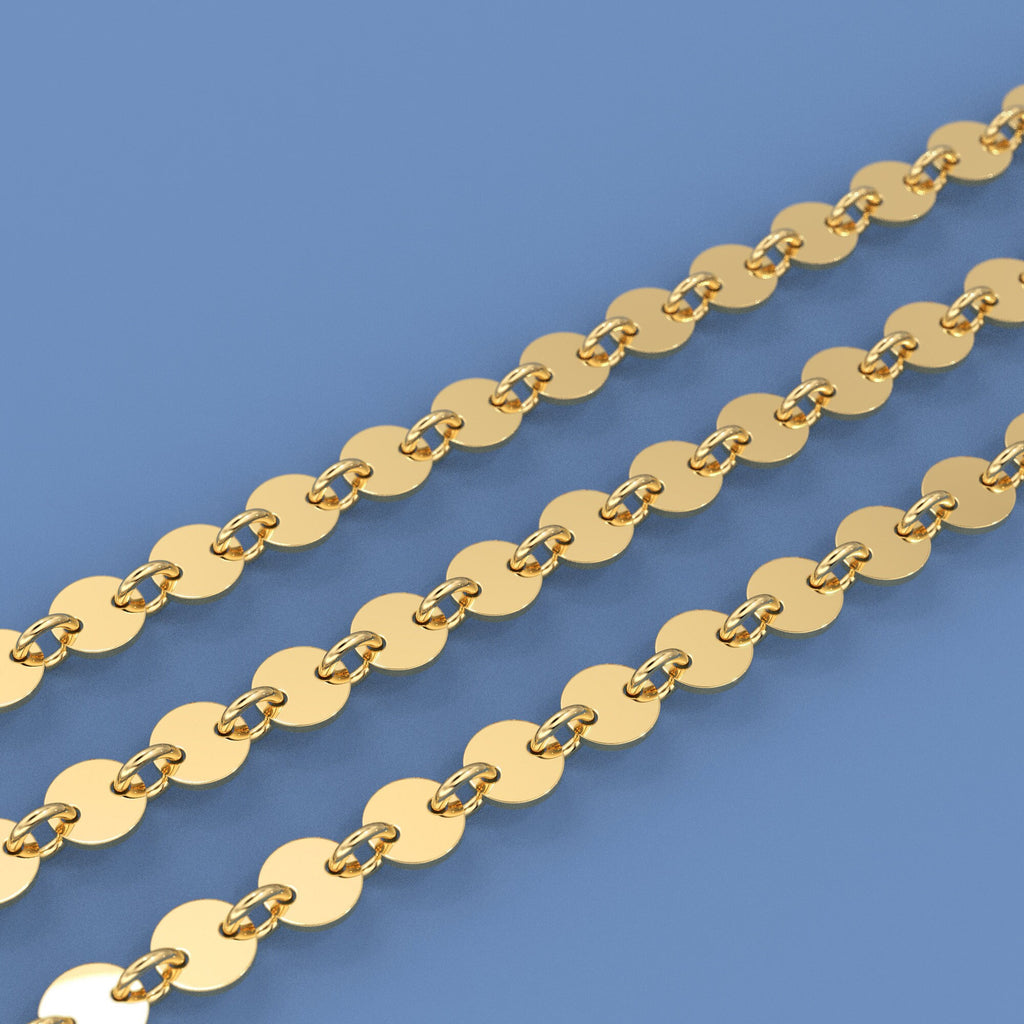 14k Solid Gold Bulk Chain 4mm Heavy Thick Sequin Disc Link By the Foot / 7 Inches