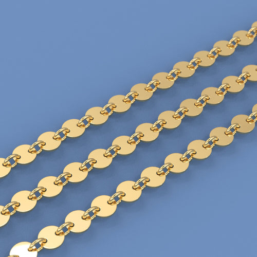 14k Solid Gold Bulk Chain 4mm Heavy Thick Sequin Disc Link By the Foot / 7 Inches - Jalvi & Co. 
