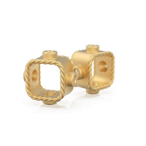 6.5mm 18k Solid Yellow Gold Brilliant Round White Diamond Spacer Square Ring Bead Finding 4mm Large Hole / Solid Gold Diamond Spacer - Jalvi & Co. 