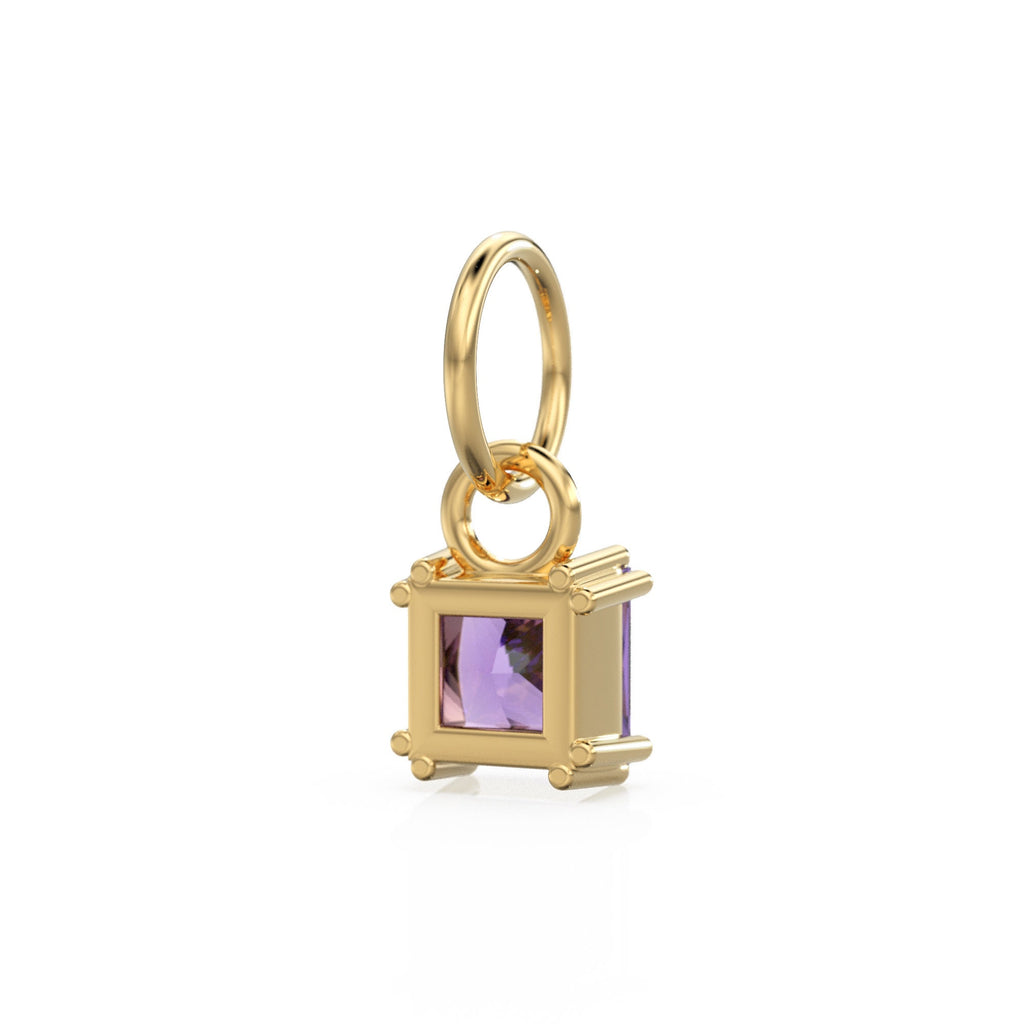 African Amethyst Princess Cut Solid Gold Charm / Purple Gemstone Handmade 18k Gold Pendant / 14k Solid Gold February Jewelry Making Findings