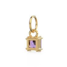 Load image into Gallery viewer, African Amethyst Princess Cut Solid Gold Charm / Purple Gemstone Handmade 18k Gold Pendant / 14k Solid Gold February Jewelry Making Findings