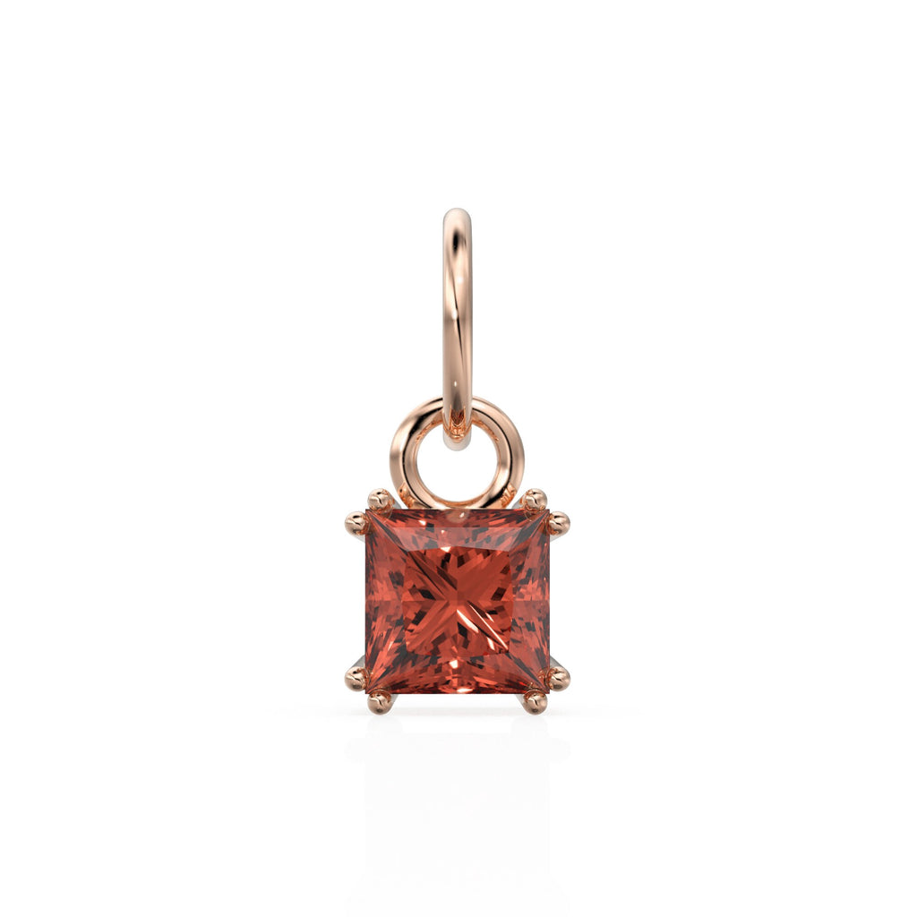 Red Garnet Princess Cut Solid Gold Charm / Red Gemstone Handmade 18k Gold Pendant / 14k Solid Gold January Jewelry Making Findings