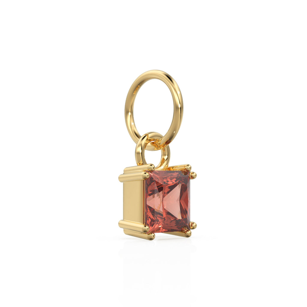 Red Garnet Princess Cut Solid Gold Charm / Red Gemstone Handmade 18k Gold Pendant / 14k Solid Gold January Jewelry Making Findings