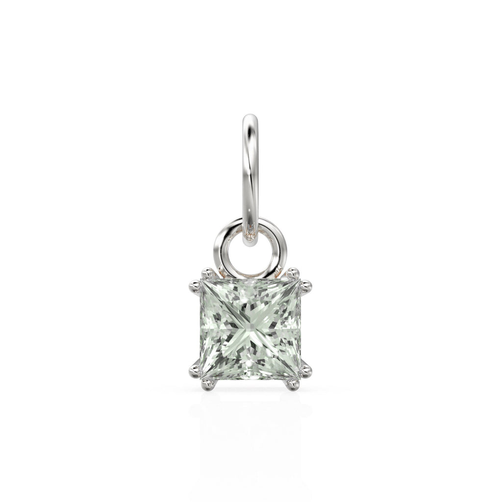 Green Amethyst Princess Cut Solid Gold Charm / Green Gemstone Handmade 18k Gold Pendant / 14k Solid Gold February Jewelry Making Findings