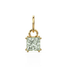 Load image into Gallery viewer, Green Amethyst Princess Cut Solid Gold Charm / Green Gemstone Handmade 18k Gold Pendant / 14k Solid Gold February Jewelry Making Findings