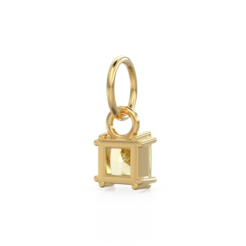 Lemon Quartz Princess Cut Solid Gold Charm / Yellow Gemstone Handmade 18k Gold Pendant / 14k Solid Gold Gemini Jewelry Making Findings