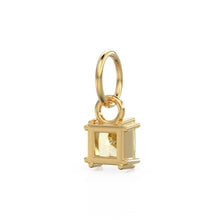 Load image into Gallery viewer, Lemon Quartz Princess Cut Solid Gold Charm / Yellow Gemstone Handmade 18k Gold Pendant / 14k Solid Gold Gemini Jewelry Making Findings