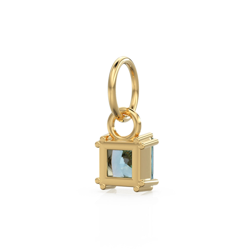 Alexandrite Princess Cut Solid Gold Charm / Bicolor Gemstone Handmade 18k Gold Pendant / 14k Gold June Birthstone Jewelry Making Findings