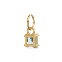 Load image into Gallery viewer, Aquamarine Princess Cut Solid Gold Charm / Blue Gemstone Handmade 18k Gold Pendant / 14k Gold March Birthstone Jewelry Making Findings