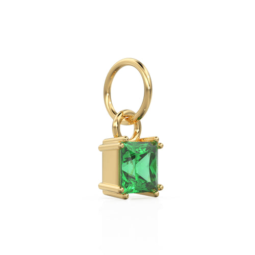 Green Emerald Princess Cut Solid Gold Charm / Green Gemstone Handmade 18k Gold Pendant / 14k Gold May Birthstone Jewelry Making Findings - Jalvi & Co. 