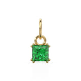 Green Emerald Princess Cut Solid Gold Charm / Green Gemstone Handmade 18k Gold Pendant / 14k Gold May Birthstone Jewelry Making Findings