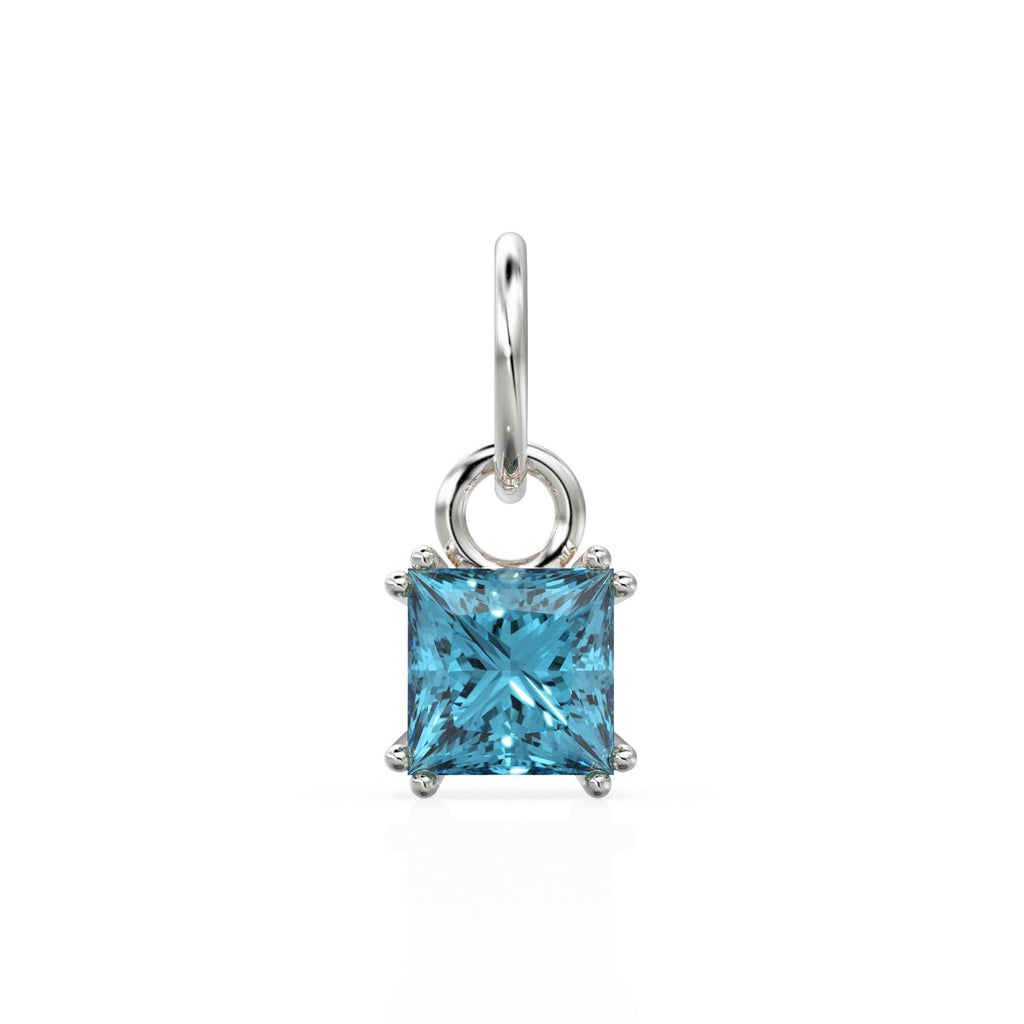 Swiss Blue Topaz Princess Cut Solid Gold Charm / Blue Gemstone Handmade 18k Gold Pendant / 14k Solid Gold November Jewelry Making Findings