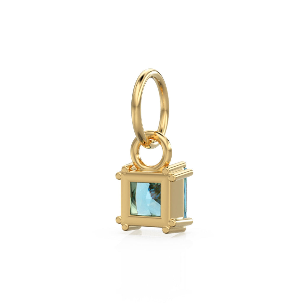 Swiss Blue Topaz Princess Cut Solid Gold Charm / Blue Gemstone Handmade 18k Gold Pendant / 14k Solid Gold November Jewelry Making Findings