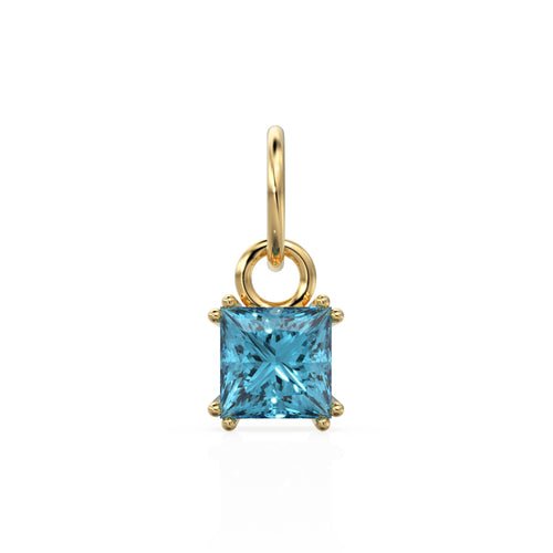 Swiss Blue Topaz Princess Cut Solid Gold Charm / Blue Gemstone Handmade 18k Gold Pendant / 14k Solid Gold November Jewelry Making Findings - Jalvi & Co. 