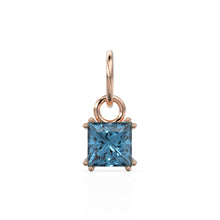 Load image into Gallery viewer, London Blue Topaz Princess Cut Solid Gold Charm / Blue Gemstone Handmade 18k Gold Pendant / 14k Solid Gold December Jewelry Making Findings