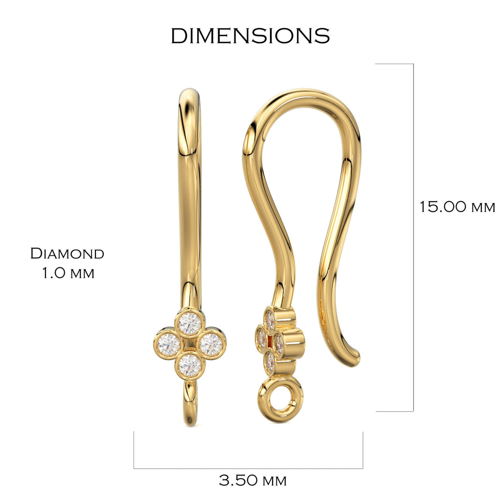 14k Solid Gold Brilliant Diamond Finding Earwire Pair 15x3.30mm 20 GAUGE St Patricks Day