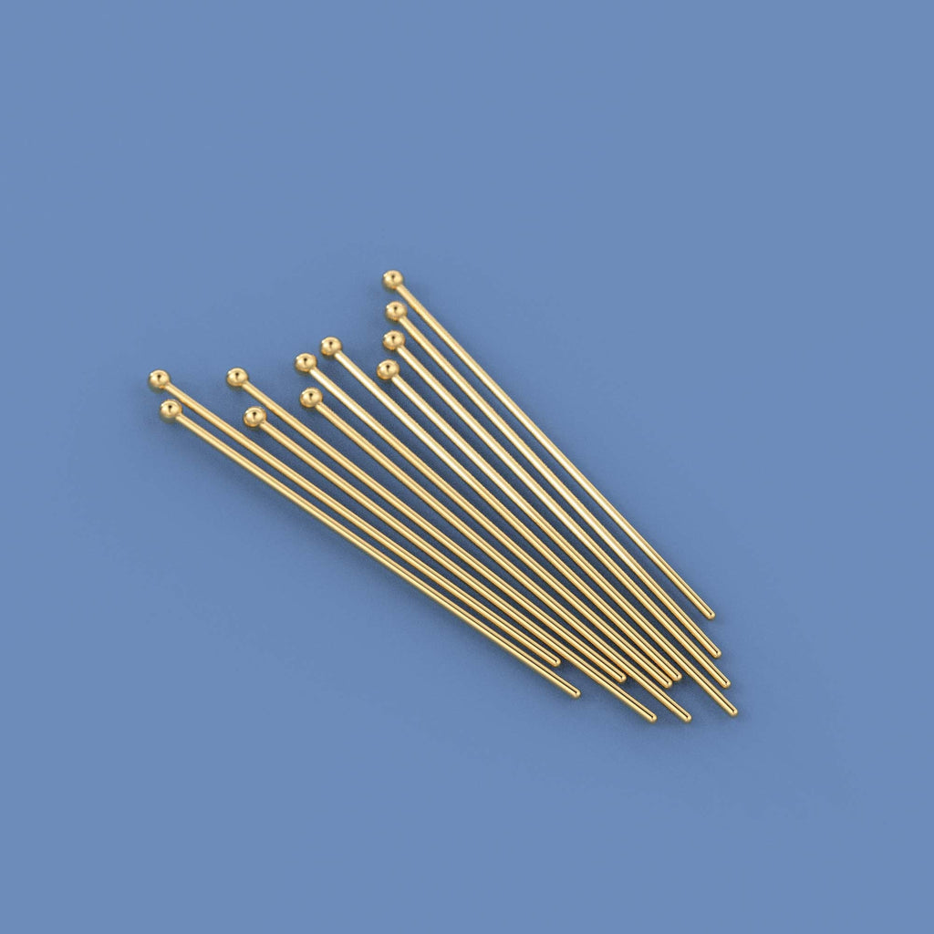 27 gauge 18k Solid Yellow Gold 20MM 0.8 INCH Ball Headpin Quantity: (2) or (10) or (50)