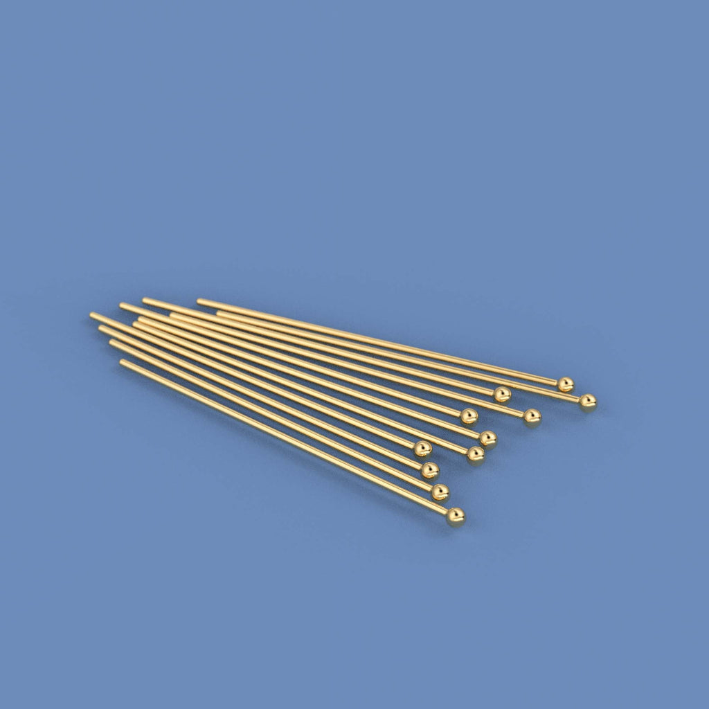 27 gauge 18k Solid Yellow Gold 20MM 0.8 INCH Ball Headpin Quantity: (2) or (10) or (50)