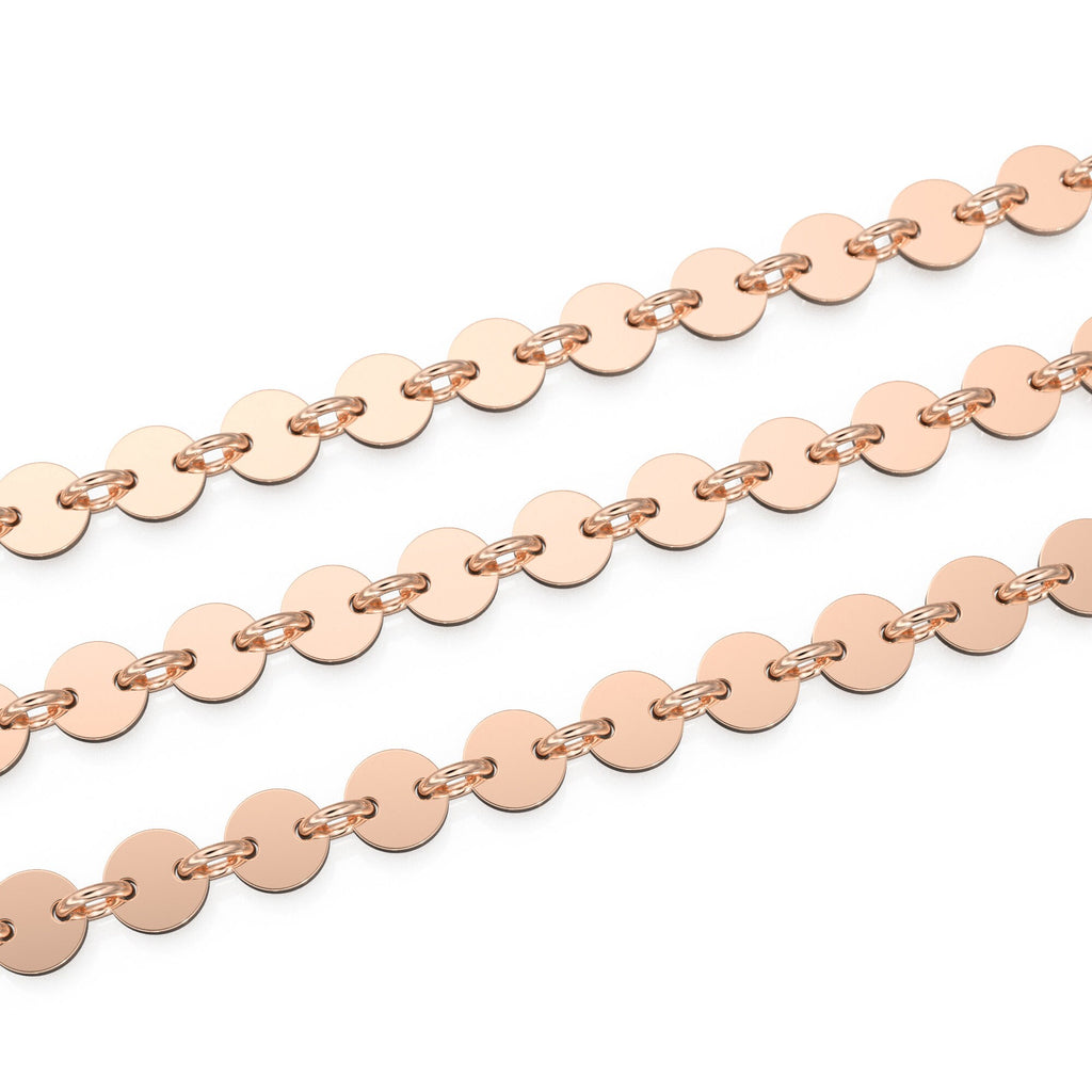 14k Solid Gold Bulk Chain 4mm Heavy Thick Sequin Disc Link By the Foot / 7 Inches