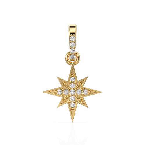11.5mm 14K Solid Yellow Gold Diamond Starburst Star Charm Necklace Pendant / Solid Gold Starburst Galaxy Space Jewelry - Jalvi & Co. 