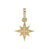 11.5mm 14K Solid Yellow Gold Diamond Starburst Star Charm Necklace Pendant / Solid Gold Starburst Galaxy Space Jewelry