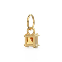 Load image into Gallery viewer, Golden Citrine Princess Cut Solid Gold Charm / Yellow Gemstone Handmade 18k Gold Pendant / 14k Solid Gold November Jewelry Making Findings