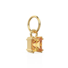 Load image into Gallery viewer, Golden Citrine Princess Cut Solid Gold Charm / Yellow Gemstone Handmade 18k Gold Pendant / 14k Solid Gold November Jewelry Making Findings