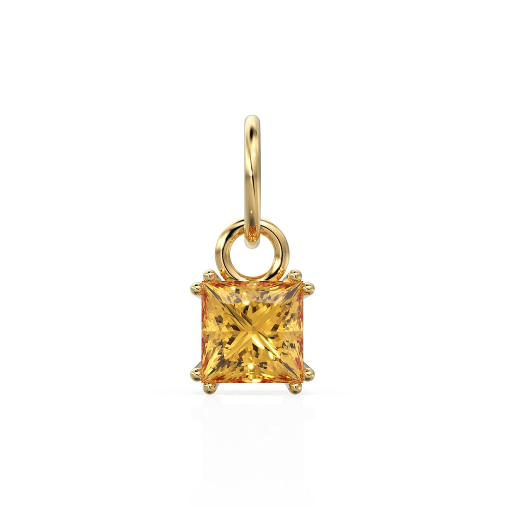 Golden Citrine Princess Cut Solid Gold Charm / Yellow Gemstone Handmade 18k Gold Pendant / 14k Solid Gold November Jewelry Making Findings