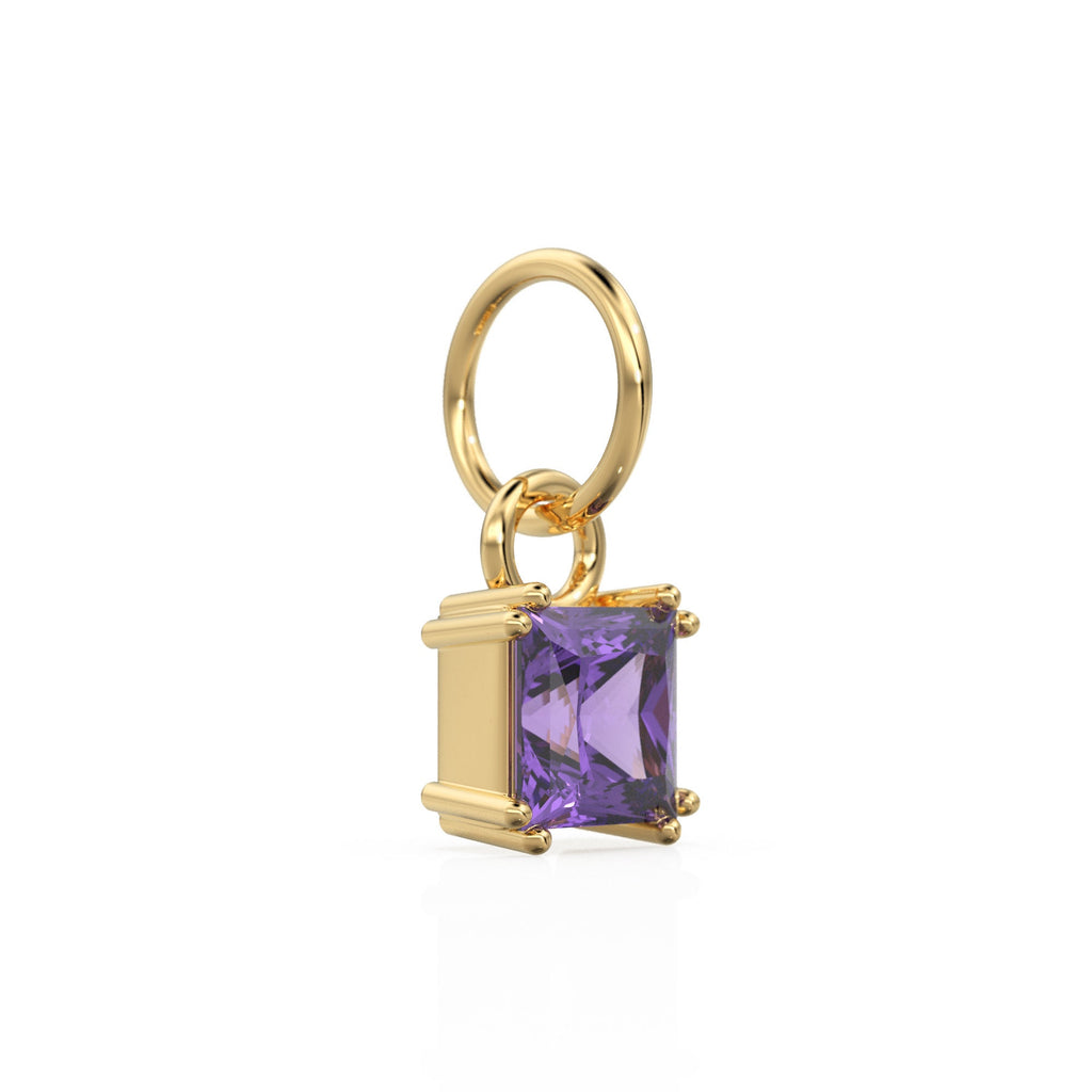 African Amethyst Princess Cut Solid Gold Charm / Purple Gemstone Handmade 18k Gold Pendant / 14k Solid Gold February Jewelry Making Findings