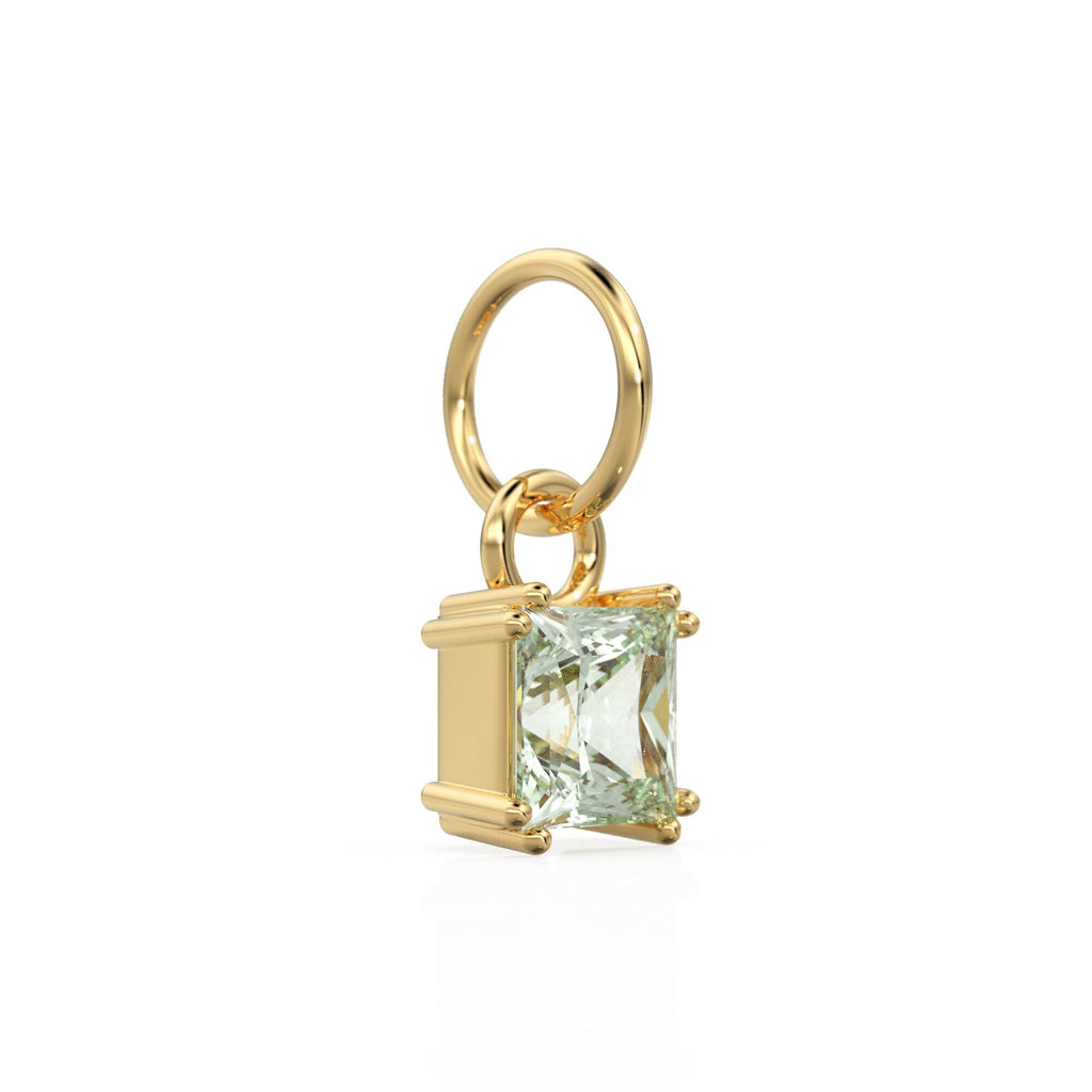 Green Amethyst Princess Cut Solid Gold Charm / Green Gemstone Handmade 18k Gold Pendant / 14k Solid Gold February Jewelry Making Findings