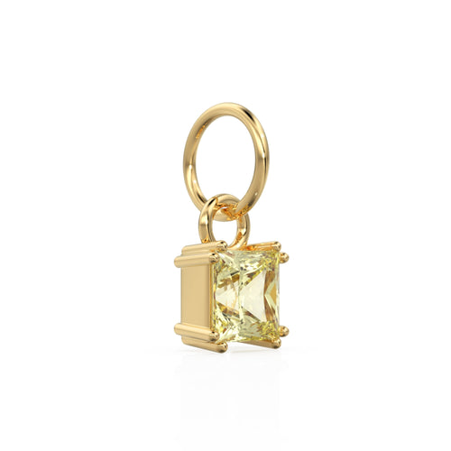 Lemon Quartz Princess Cut Solid Gold Charm / Yellow Gemstone Handmade 18k Gold Pendant / 14k Solid Gold Gemini Jewelry Making Findings - Jalvi & Co. 