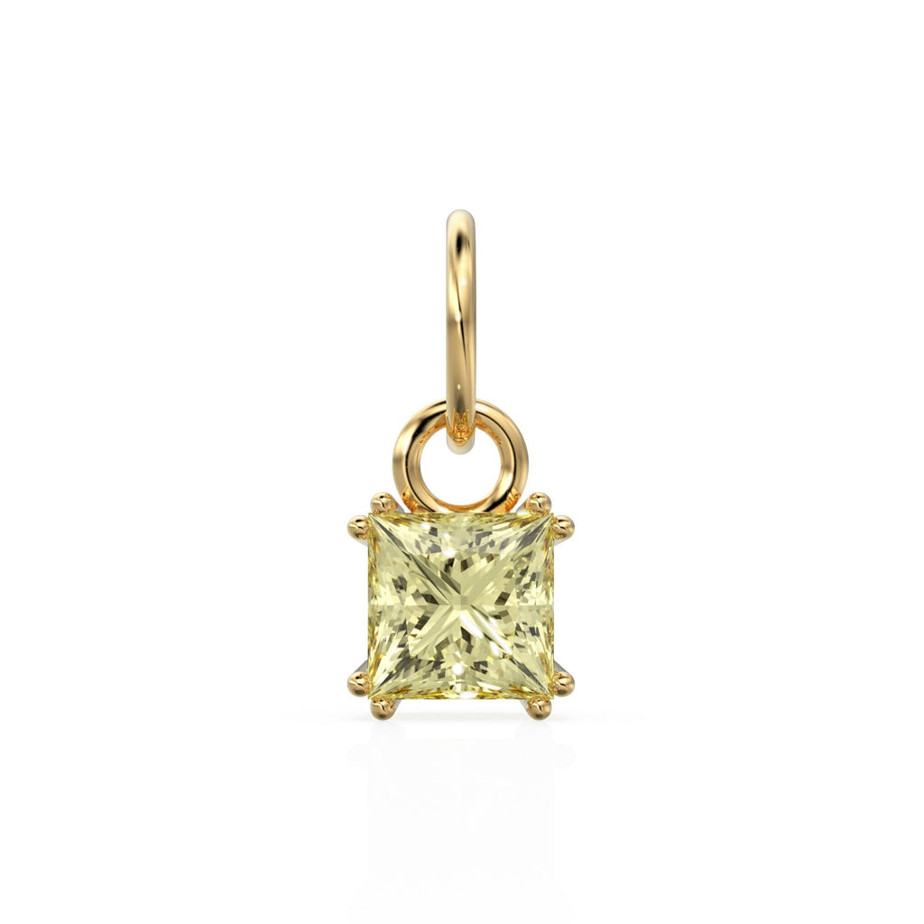 Lemon Quartz Princess Cut Solid Gold Charm / Yellow Gemstone Handmade 18k Gold Pendant / 14k Solid Gold Gemini Jewelry Making Findings